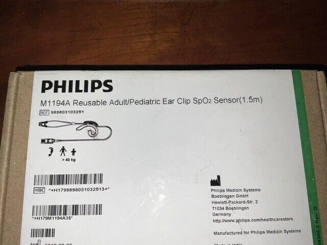 For PHILIPS M1194A Reusable Blood Oxygen Ear Clip SpO2 Sensor REF: 989803103251