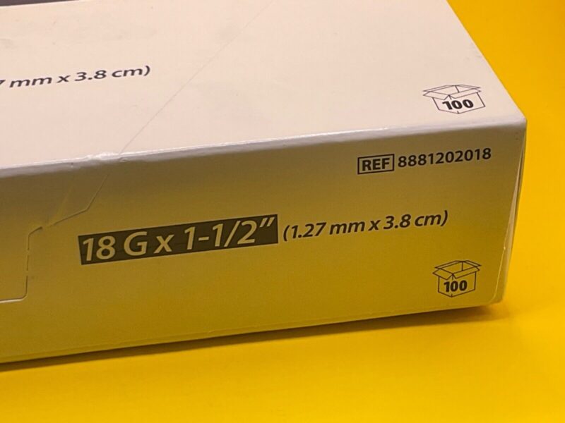 Covidien 8881202018 Blunt Fill 18G x 1-1/2” New/Sealed 2027-2028 (Box of 100pc)