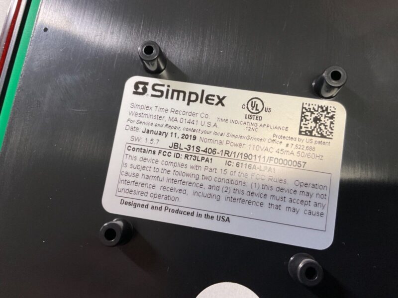 Simplex JBL-31S-406-1R DIGITAL CLOCK w/backbox - Image 2