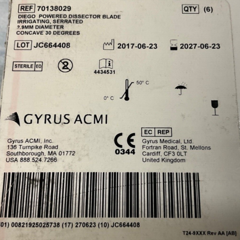 Gyrus ACMI 70138029 Powered Dissector Blade 2.9 MM Diameter 2027 (1 Piece)