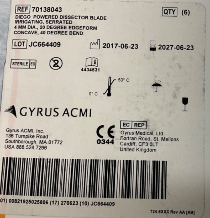 Gyrus ACMI 70138043 Powered Dissector Blade Irrigating 4MM 2027