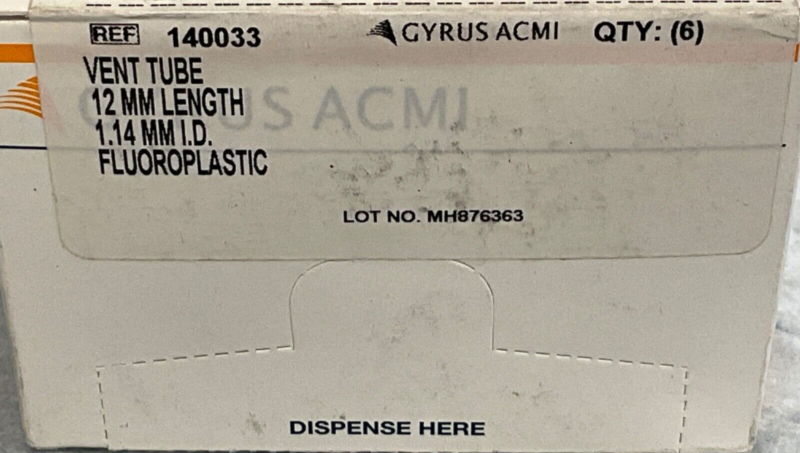 Gyrus ACMI 140033 Vent Tube 12MM Length x 1.14 MM I.D