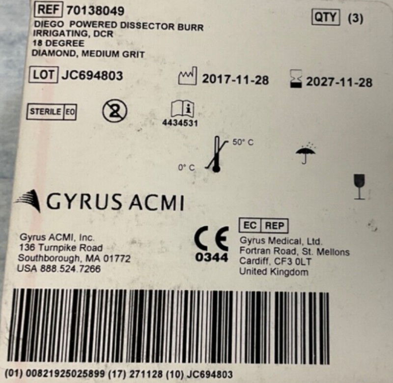 Gyrus ACMI 70138049 Powered Burr Irrigating Medium Grit (1 Piece)