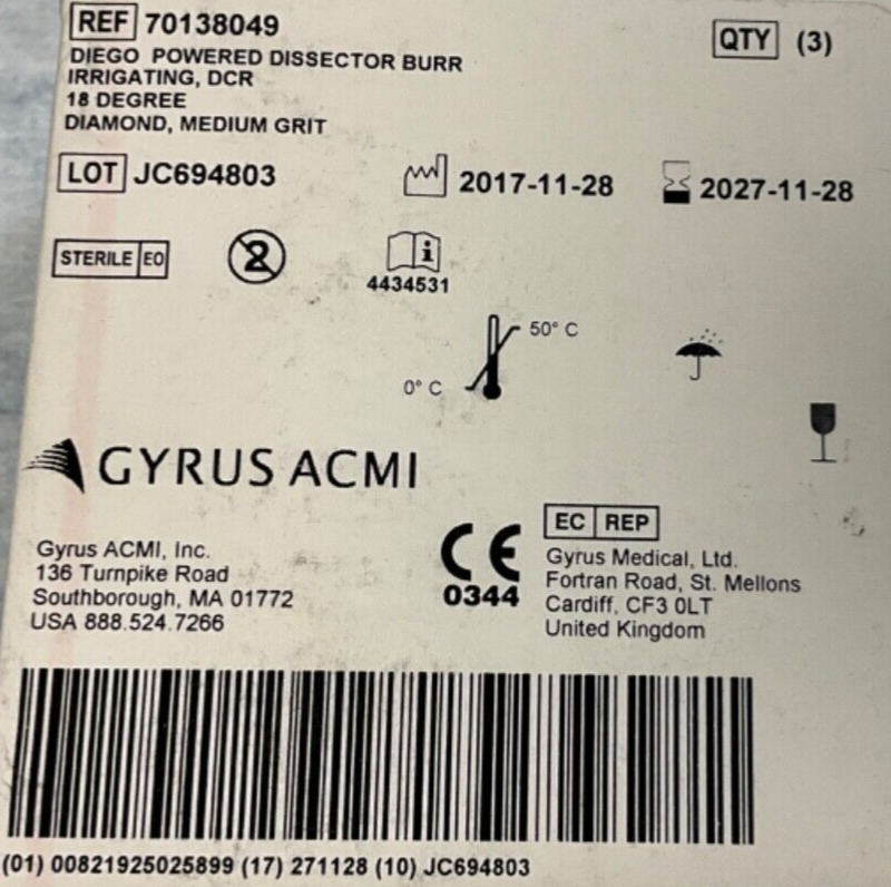 Gyrus ACMI 70138049 Powered Burr Irrigating Medium Grit (1 Piece)