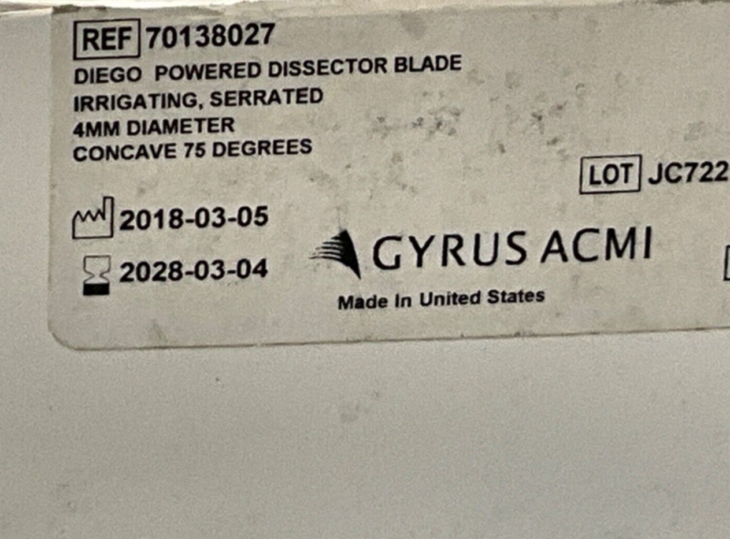 Gyrus ACMI 70138027 Powered Dissector Blade Irrigating 4MM 2028 ( 1 Piece )