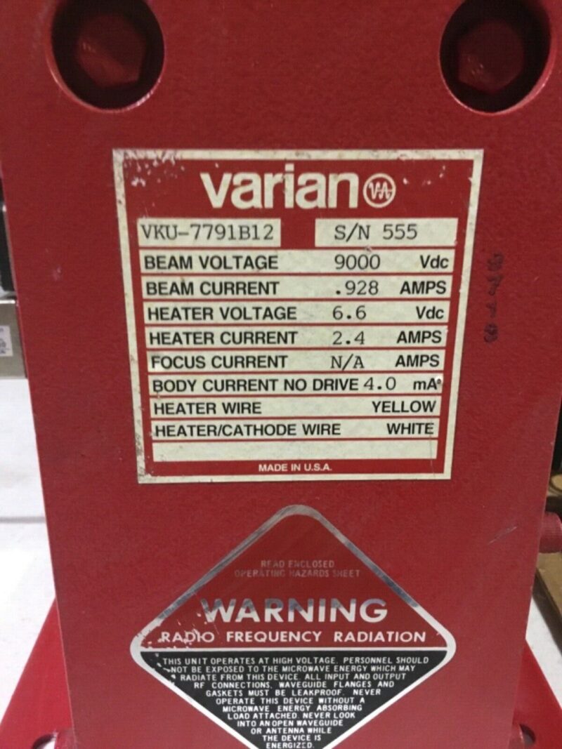 Varian VKU-7791B12 Klystron RF Tube -Ku Band 1.7 kW Satcom 12 Channel - Tested!! - Image 3