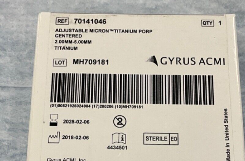 Gyrus ACMI 70141046 Adjustable Micron Titanium Porp Centered 2028!