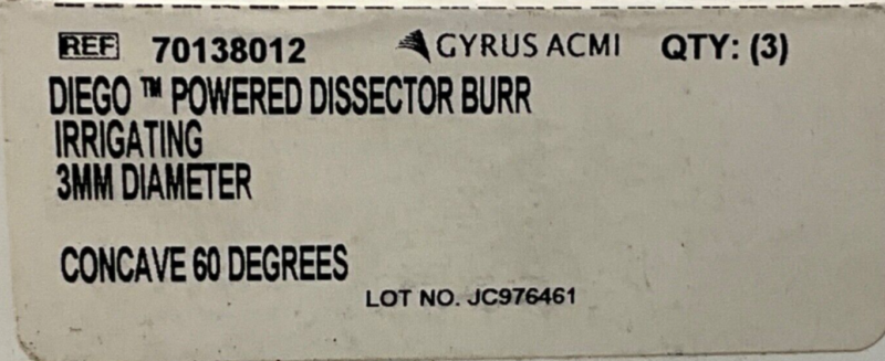Gyrus ACMI 70138012 Powered Dissector Burr Irrigating 3MM Diameter 2025