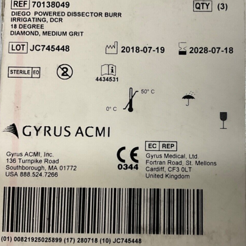 Gyrus ACMI 70138049 Powered Dissector Burr Irrigating Medium Grit 2028 (1 Piece)