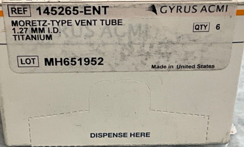 Gyrus ACMI 145265-ENT Vent Tube 1.27 MM ID
