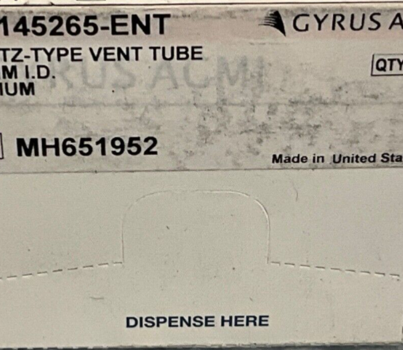 Gyrus ACMI 145265-ENT Vent Tube 1.27 MM ID